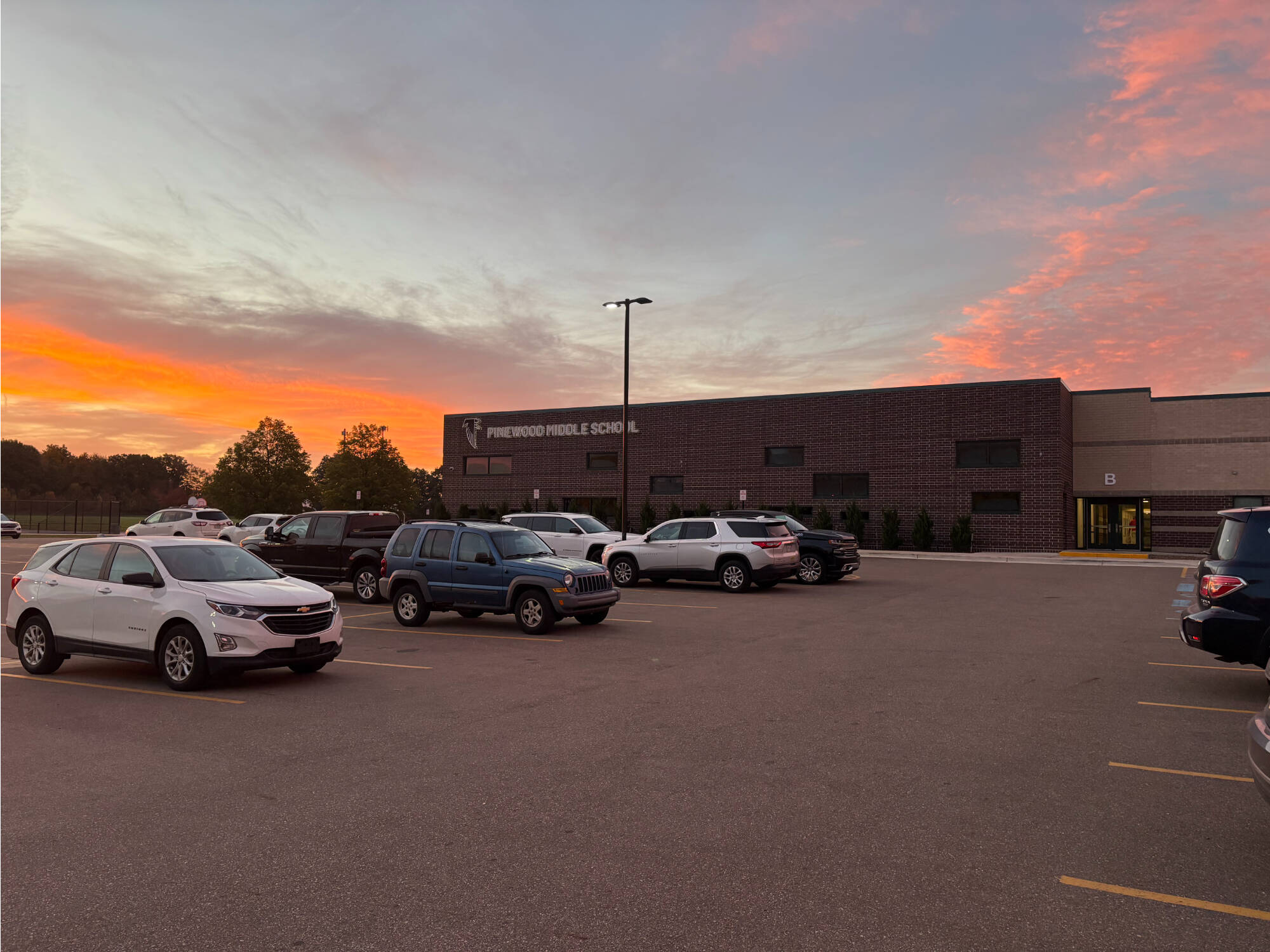 Outside of Pinewood Middle School in Kentwood, Michigan